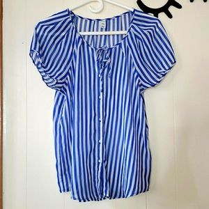 Blue and White Striped Sheer Blouse size Medium
